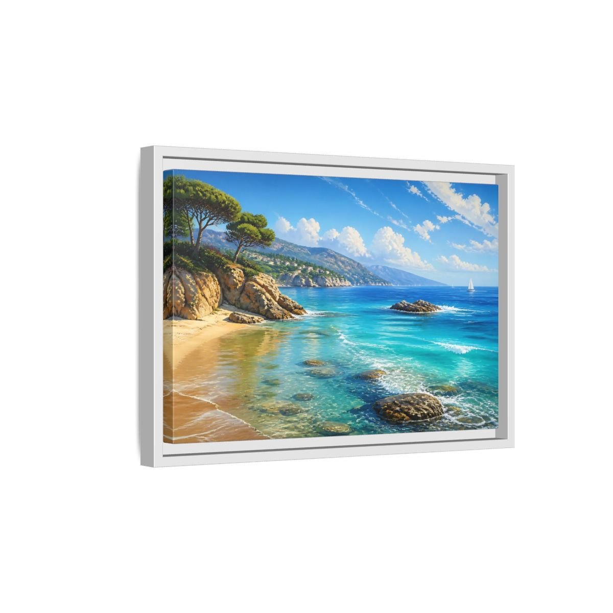 Nature Coastal Beach Blue Ocean Framed Canvas Print – realistic Decor for Living Room, Above Fireplace - YesArtYes