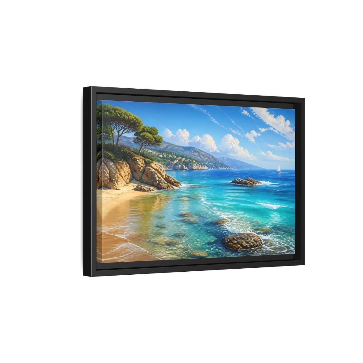 Nature Coastal Beach Blue Ocean Framed Canvas Print – realistic Decor for Living Room, Above Fireplace - YesArtYes