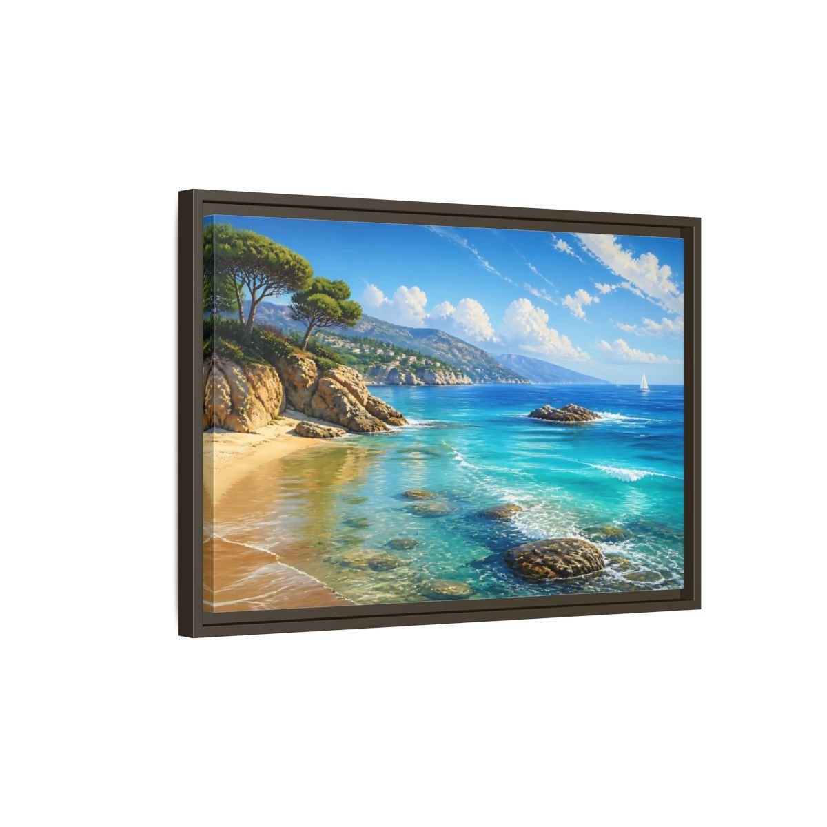 Nature Coastal Beach Blue Ocean Framed Canvas Print – realistic Decor for Living Room, Above Fireplace - YesArtYes