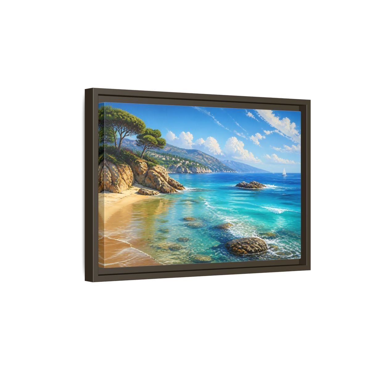 Nature Coastal Beach Blue Ocean Framed Canvas Print – realistic Decor for Living Room, Above Fireplace - YesArtYes