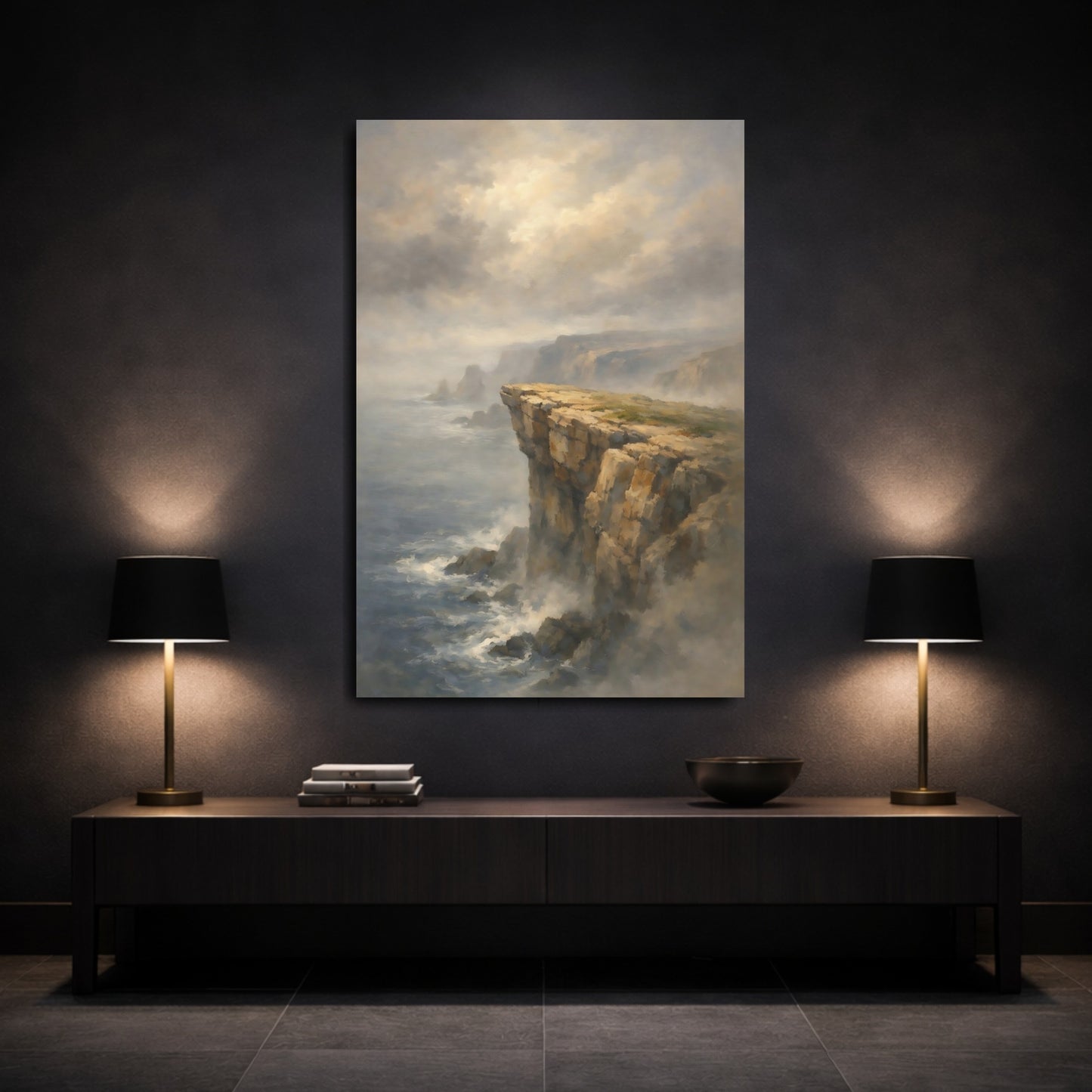 Mockup 2. Nature Coastal Cliffs Coastal Cliff Landscape shown as stretched canvas wall art