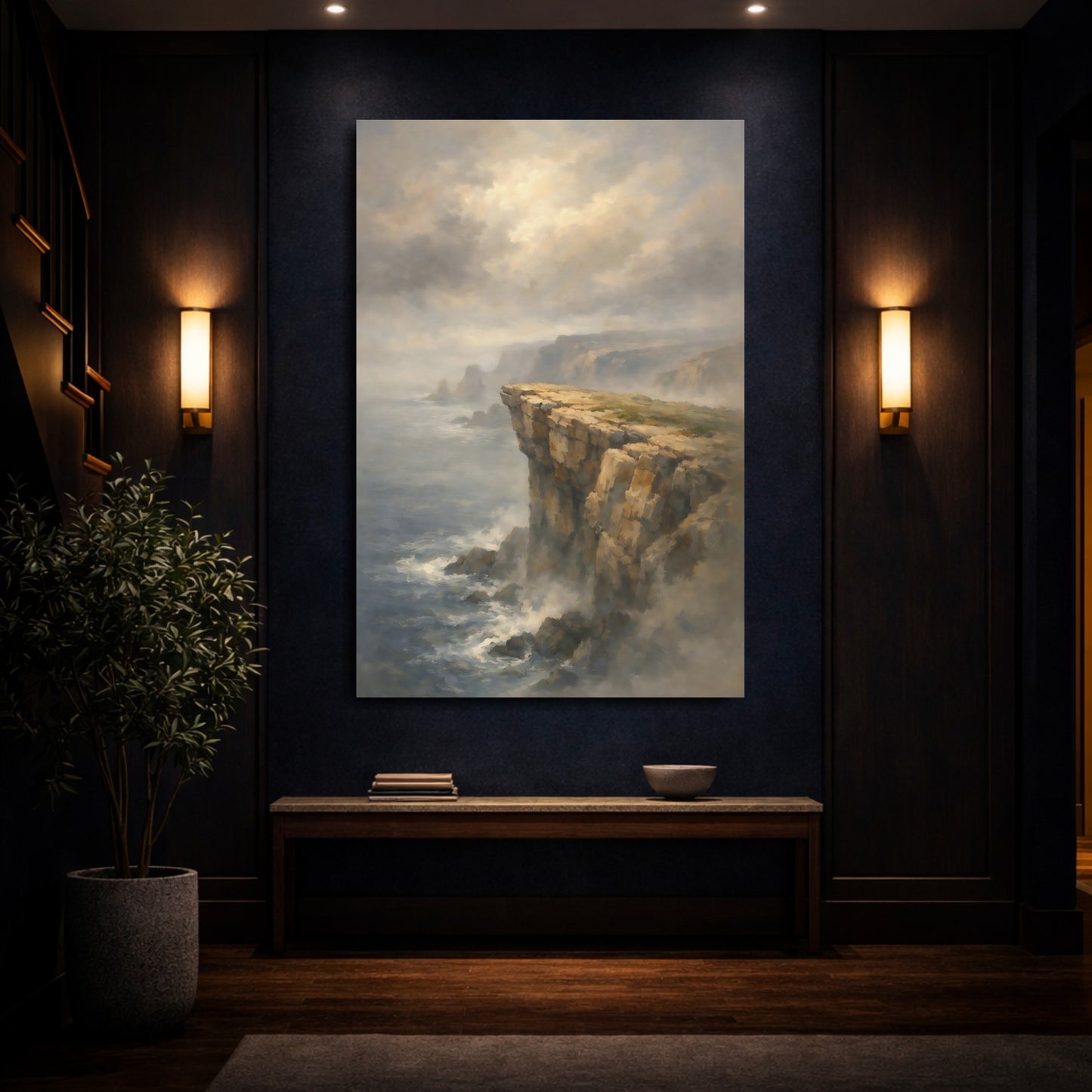 Mockup 3. Nature Coastal Cliffs Coastal Cliff Landscape shown as stretched canvas wall art