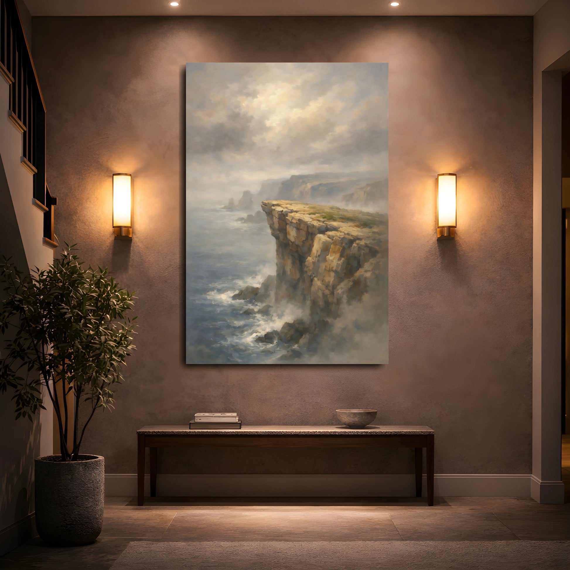 Mockup 4. Nature Coastal Cliffs Coastal Cliff Landscape shown as stretched canvas wall art