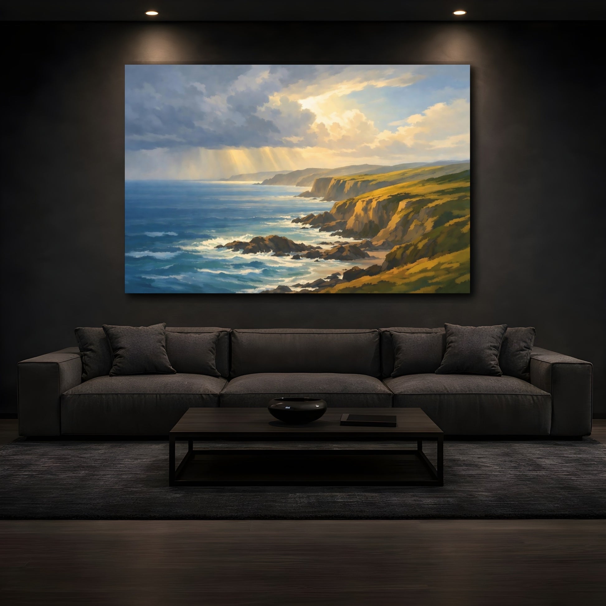 Mockup 2. Nature Coastal Cliffs Coastal Landscape shown as stretched canvas wall art
