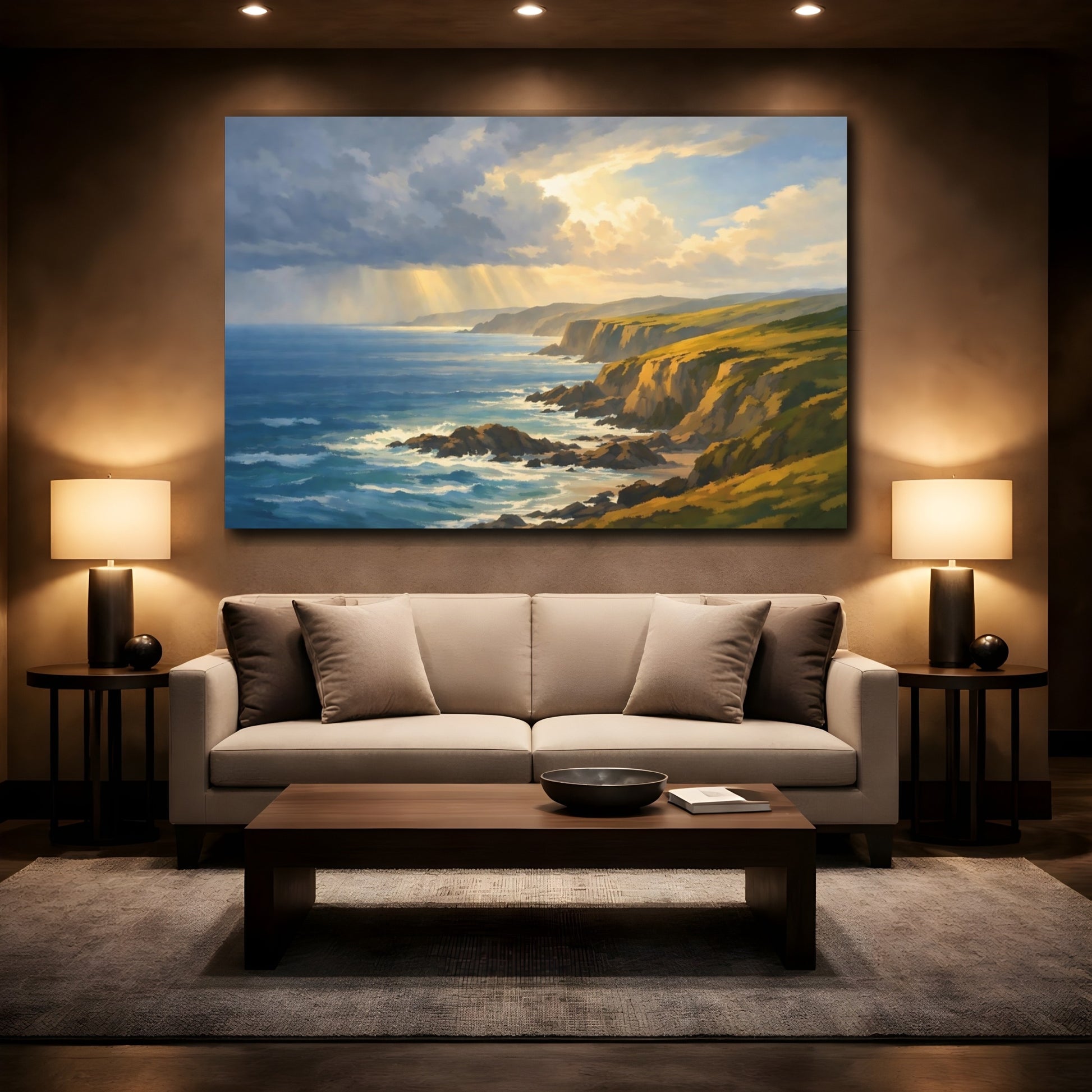 Mockup 3. Nature Coastal Cliffs Coastal Landscape shown as stretched canvas wall art
