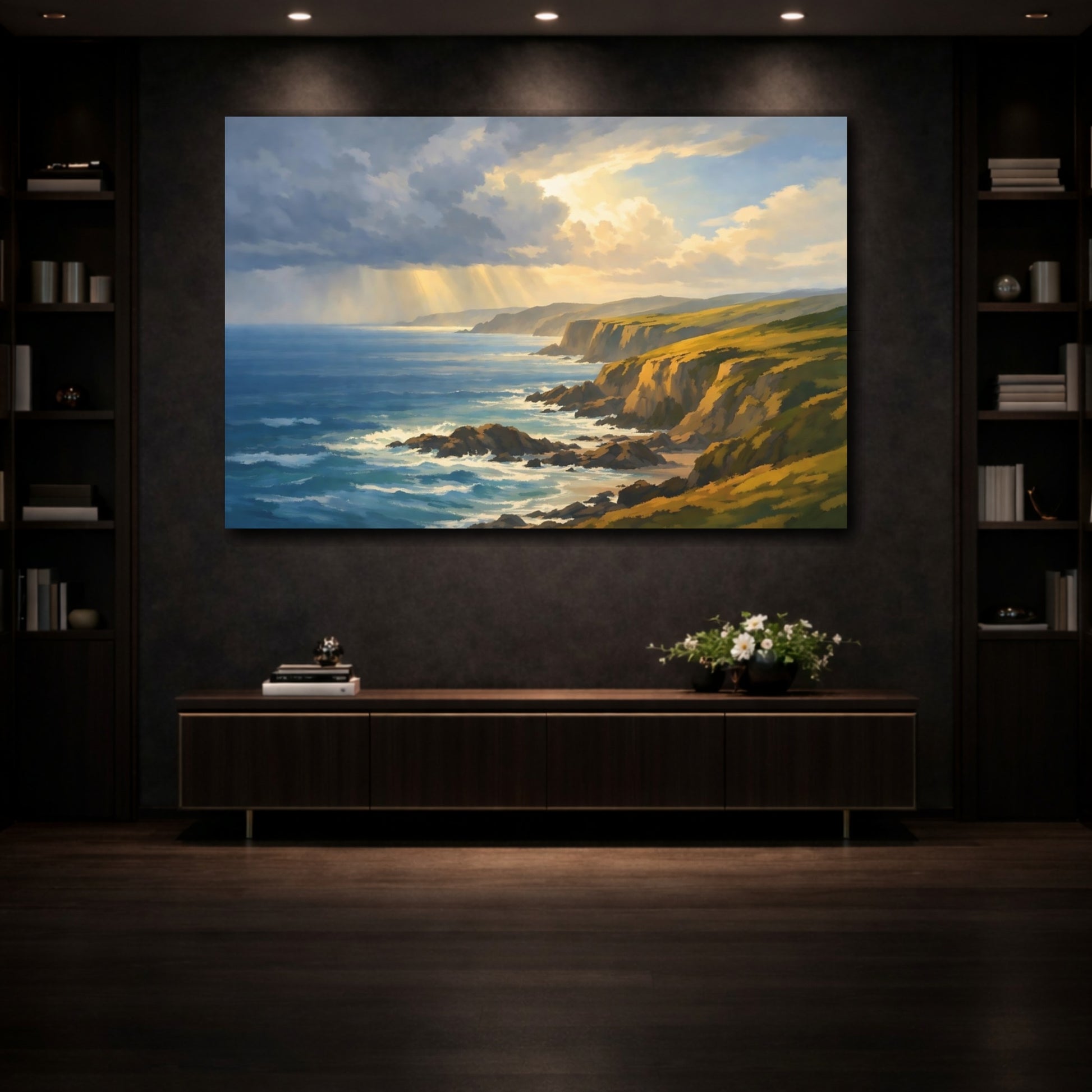 Mockup 4. Nature Coastal Cliffs Coastal Landscape shown as stretched canvas wall art