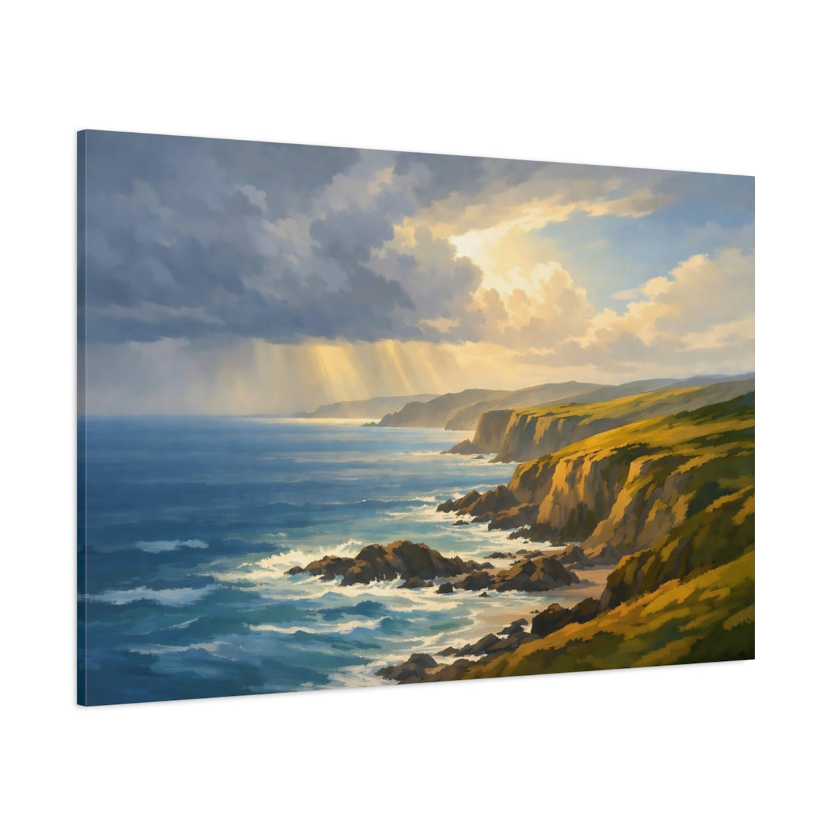 Side Mockup 1. Nature Coastal Cliffs Coastal Landscape shown as stretched canvas wall art
