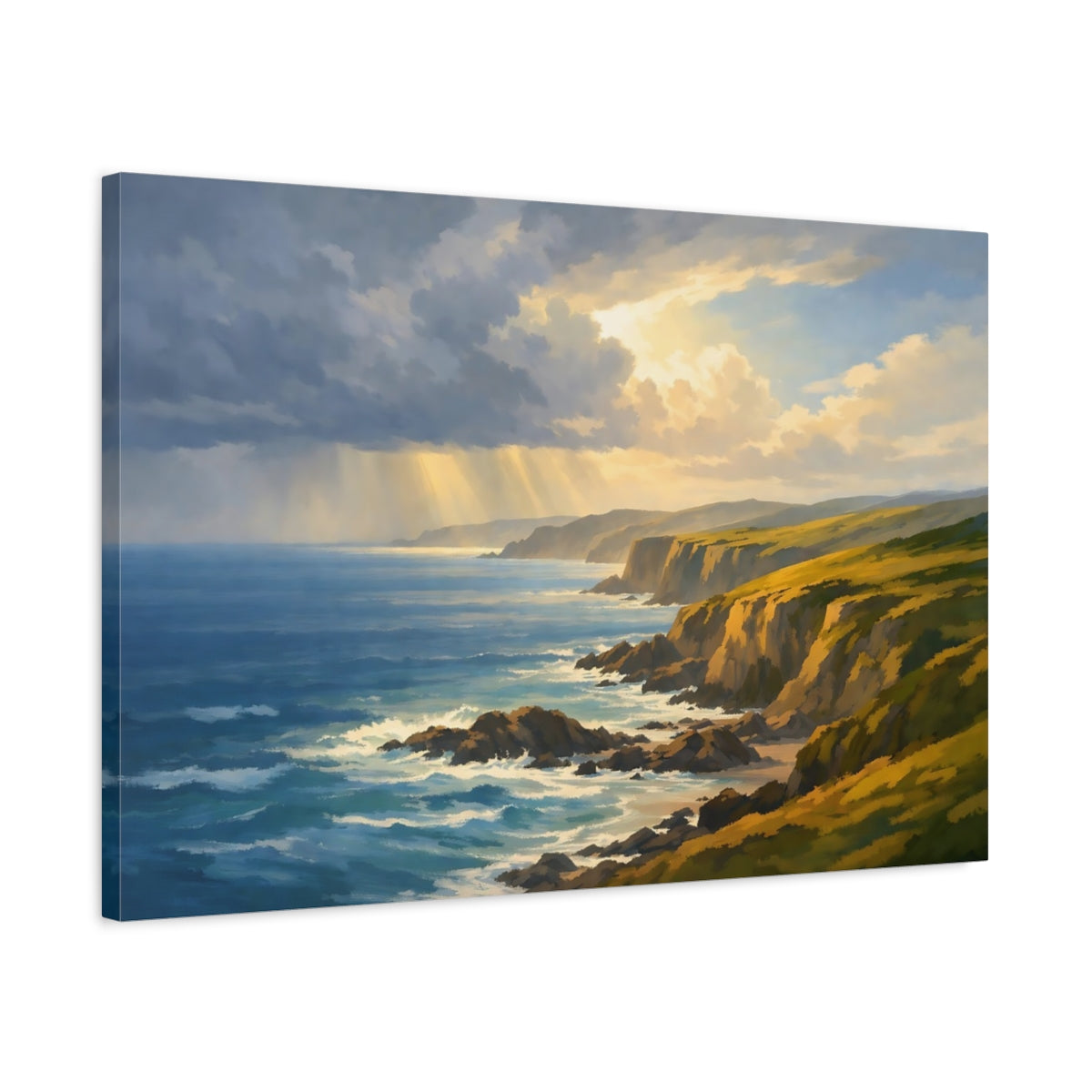 Side Mockup 2. Nature Coastal Cliffs Coastal Landscape shown as stretched canvas wall art