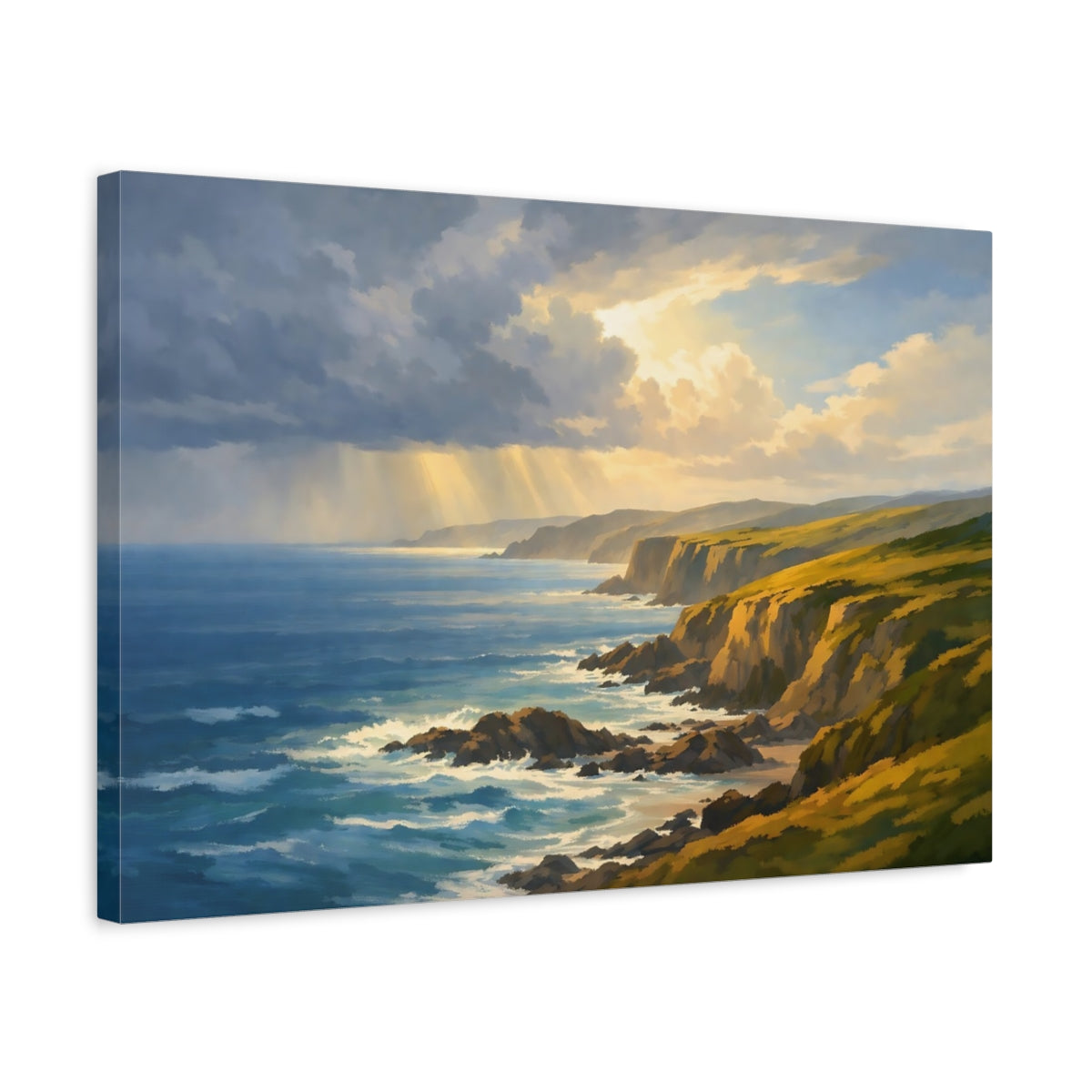 Side Mockup 3. Nature Coastal Cliffs Coastal Landscape shown as stretched canvas wall art