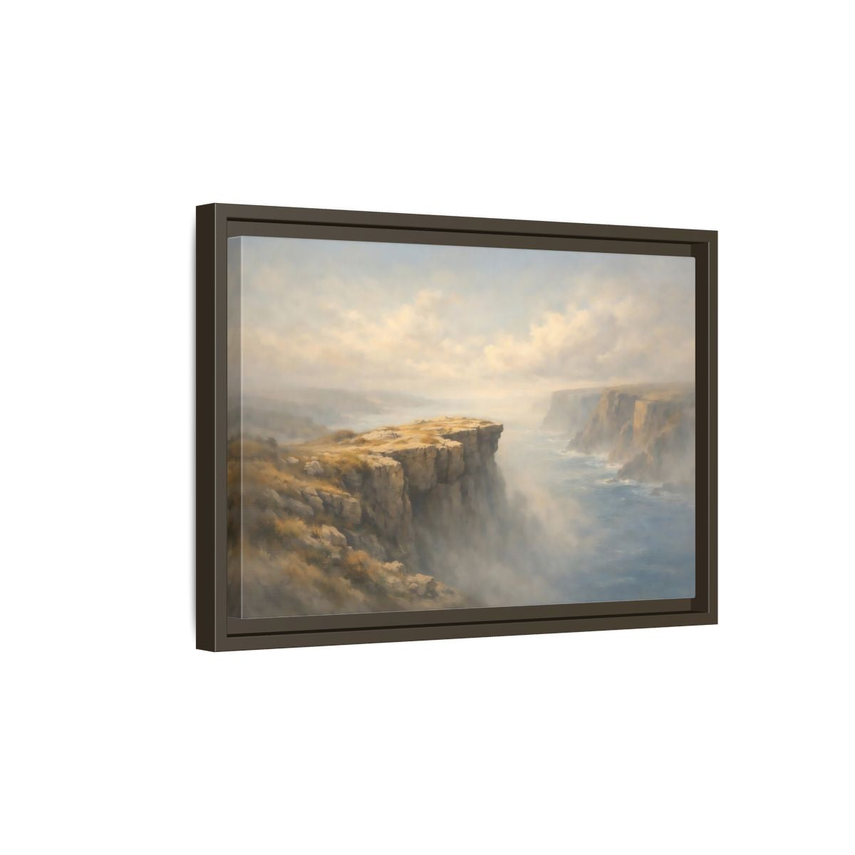 Side Mockup 5. Nature Coastal Cliffs Misty Coastal Scene shown as stretched canvas wall art