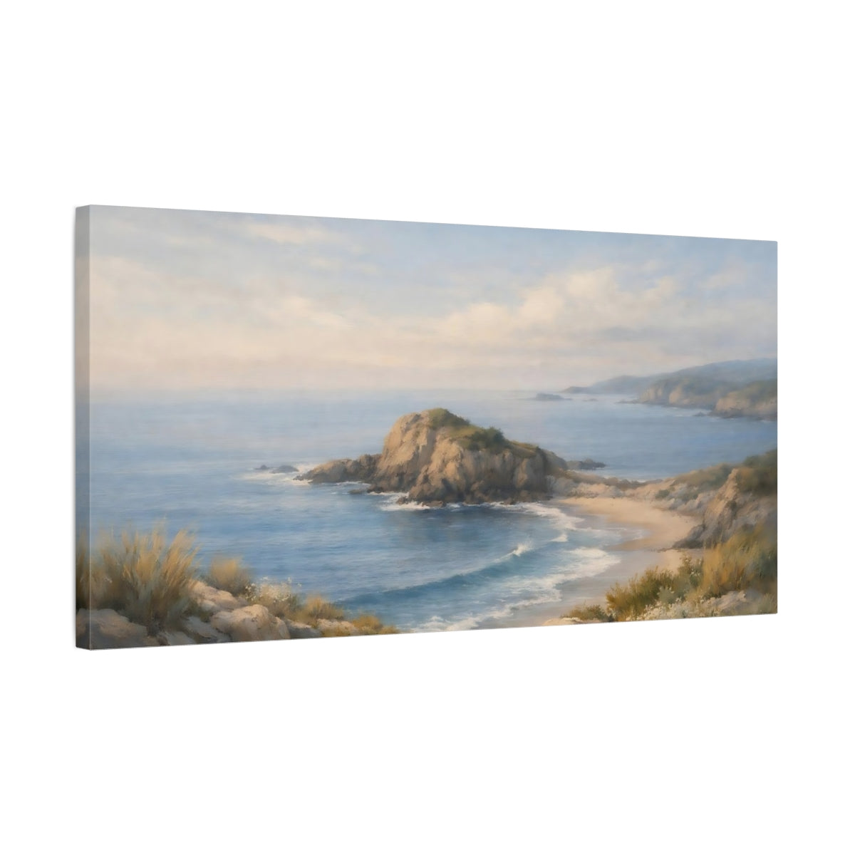 Side Mockup 2. Nature Coastal Landscape Blue Coastal Landscape shown as stretched canvas wall art