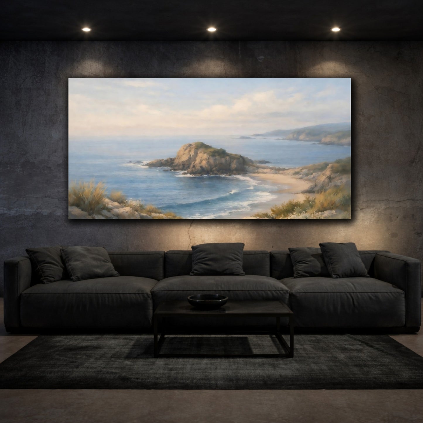 Mockup 2. Nature Coastal Landscape Blue Coastal Landscape shown as stretched canvas wall art