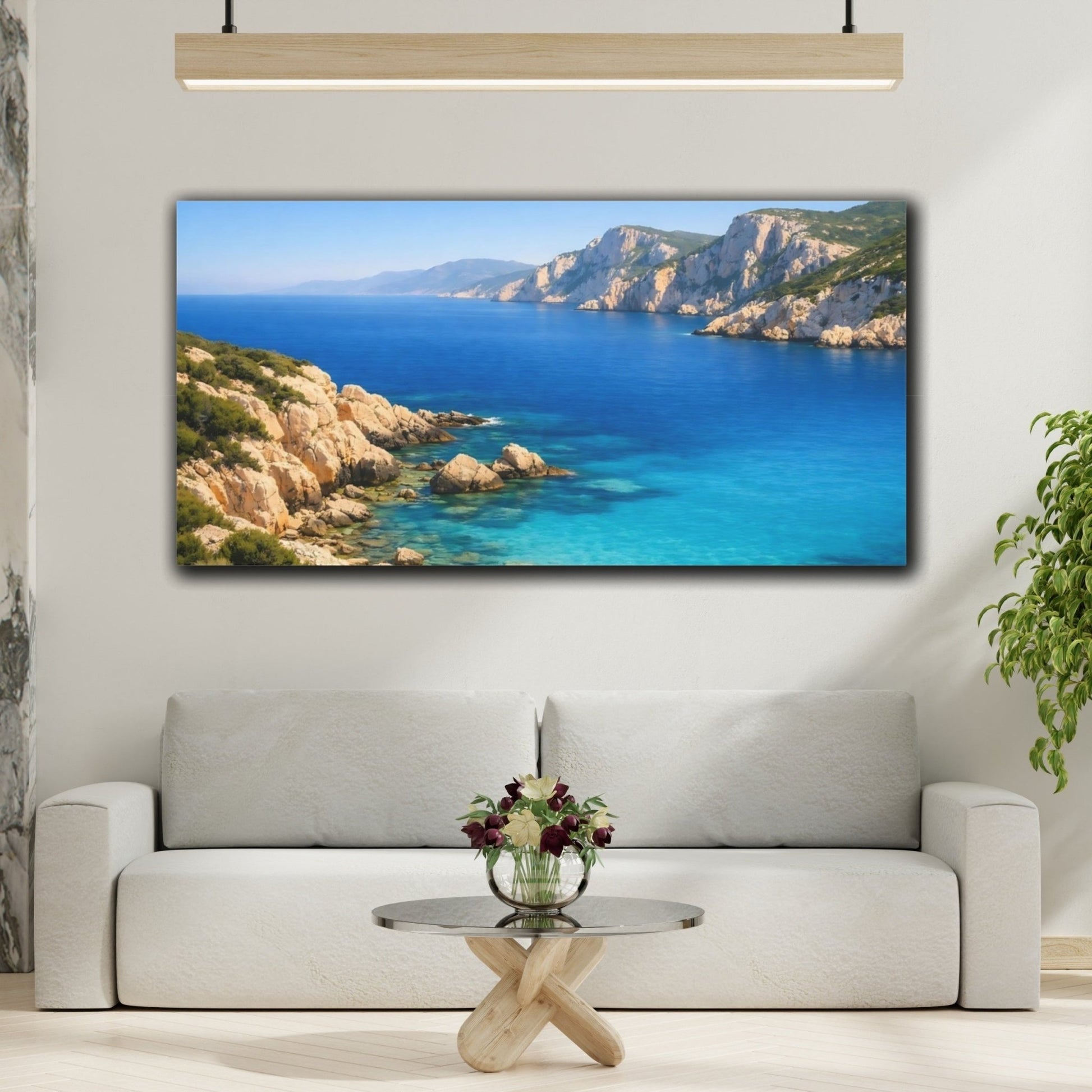 Nature Coastal Landscape Blue Ocean - Canvas Wall Art Print - YesArtYes