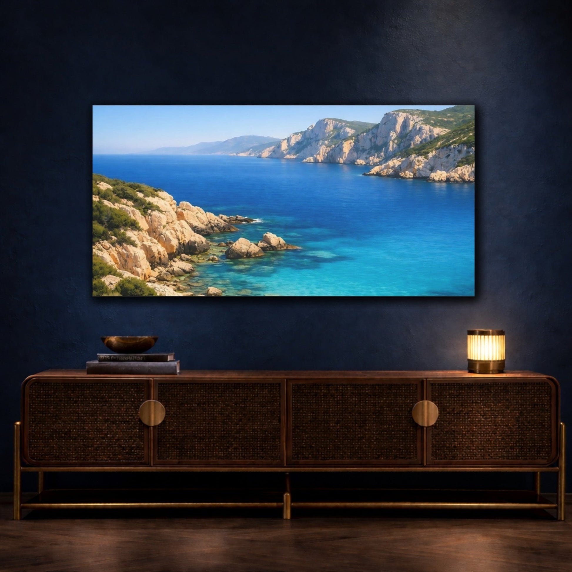 Nature Coastal Landscape Blue Ocean - Canvas Wall Art Print - YesArtYes