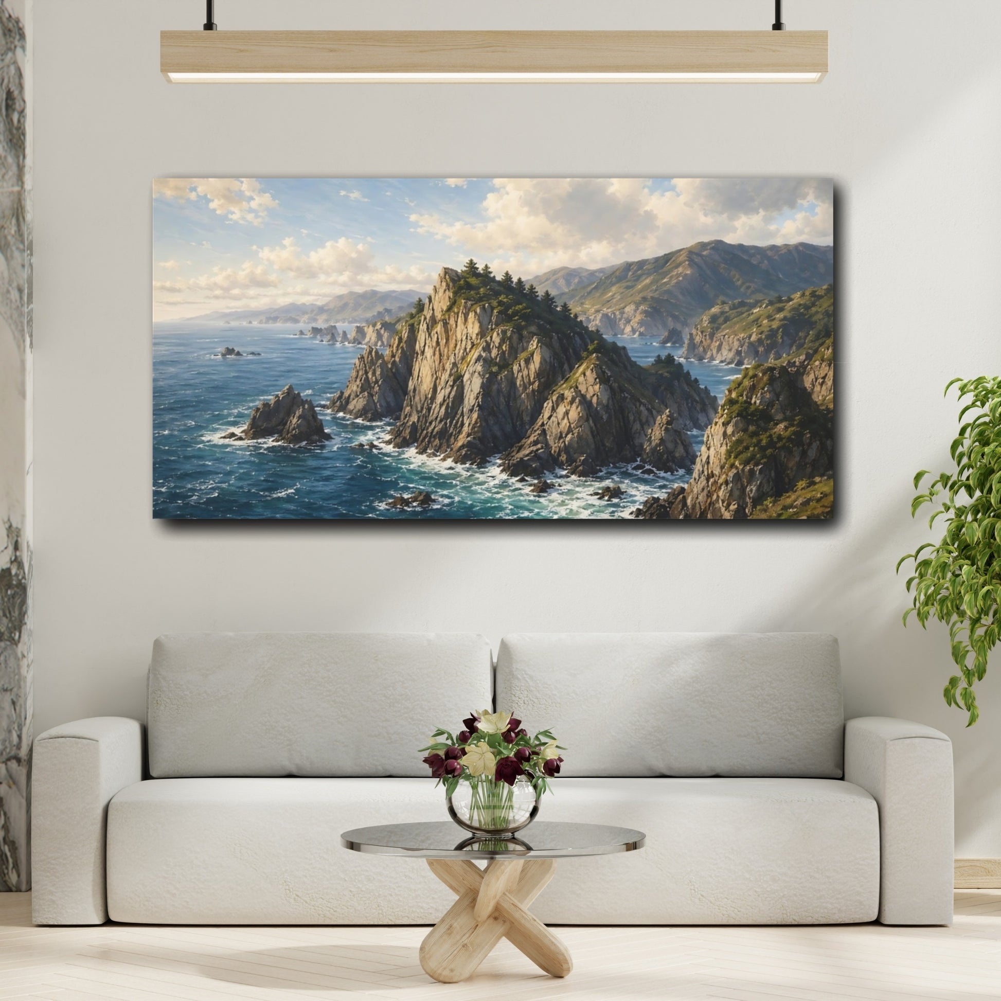 Mockup 3. Nature Coastal Landscape Blue Ocean shown as stretched canvas wall art