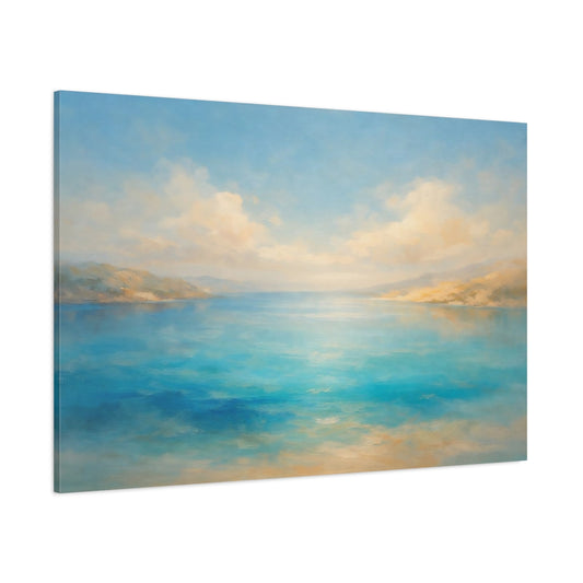 Main Mockup. Nature Coastal Landscape Blue Seascape shown as stretched canvas wall art