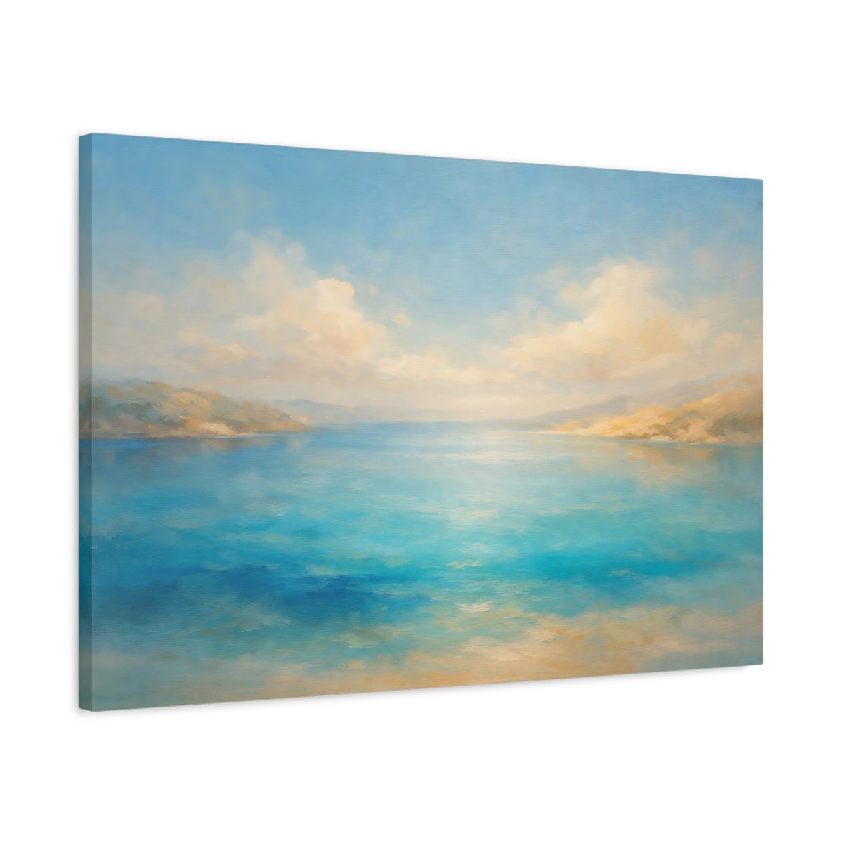 Side Mockup 2. Nature Coastal Landscape Blue Seascape shown as stretched canvas wall art