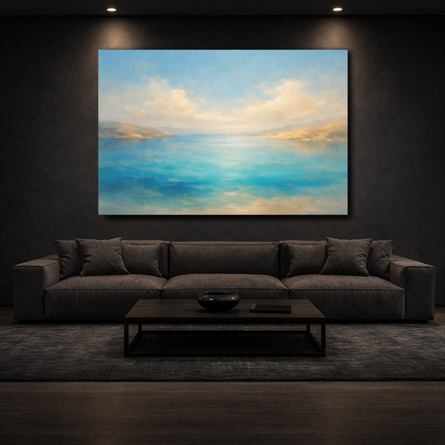 Mockup 2. Nature Coastal Landscape Blue Seascape shown as stretched canvas wall art