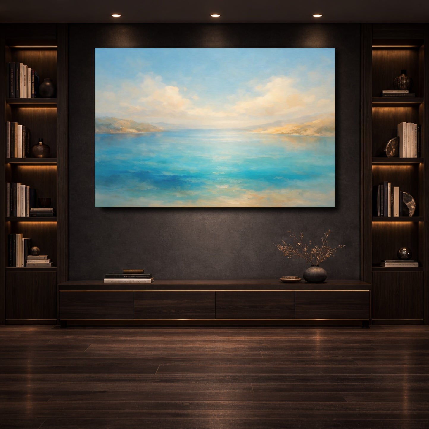 Mockup 3. Nature Coastal Landscape Blue Seascape shown as stretched canvas wall art