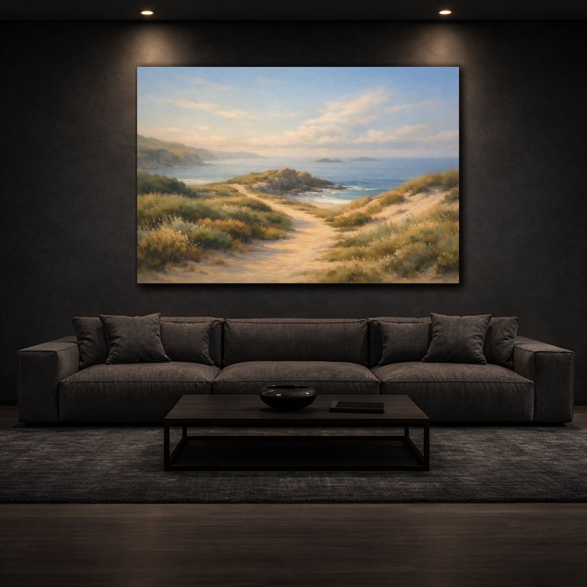 Mockup 2. Nature Coastal Landscape Coastal Beach Landscape shown as stretched canvas wall art