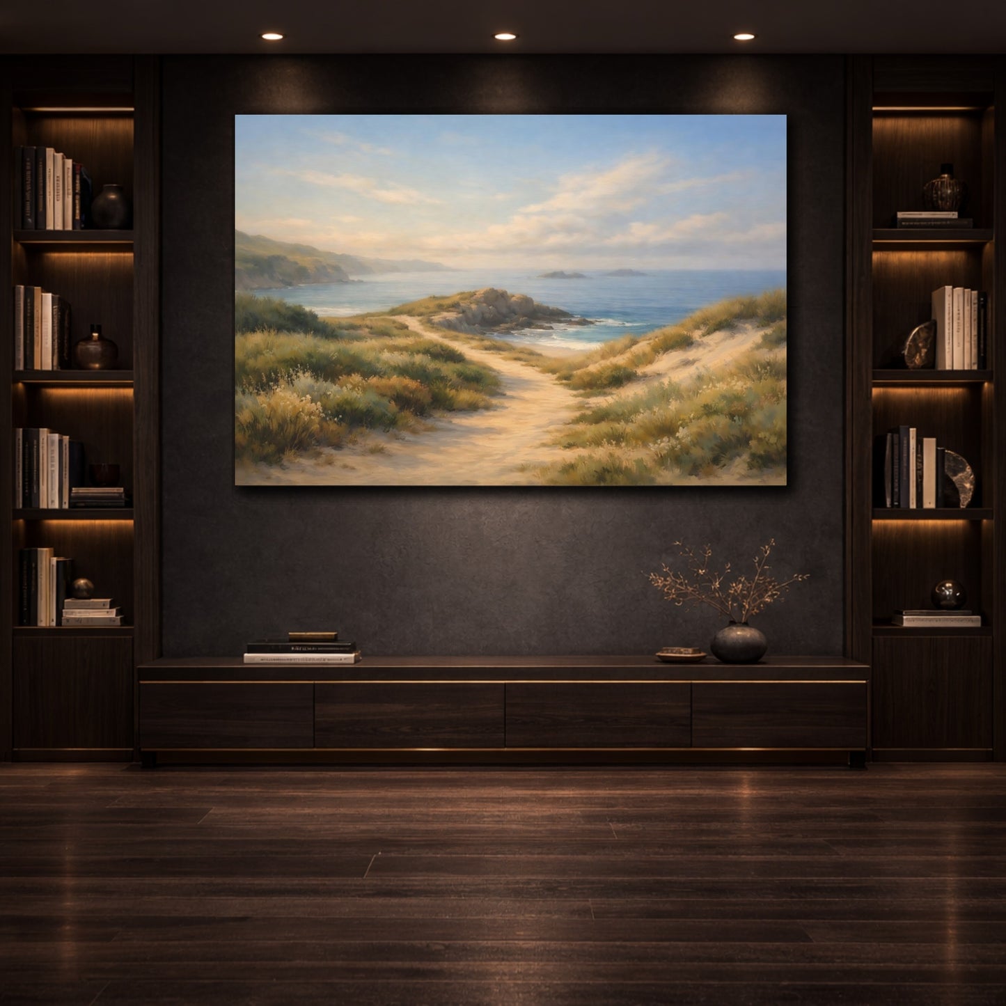 Mockup 3. Nature Coastal Landscape Coastal Beach Landscape shown as stretched canvas wall art