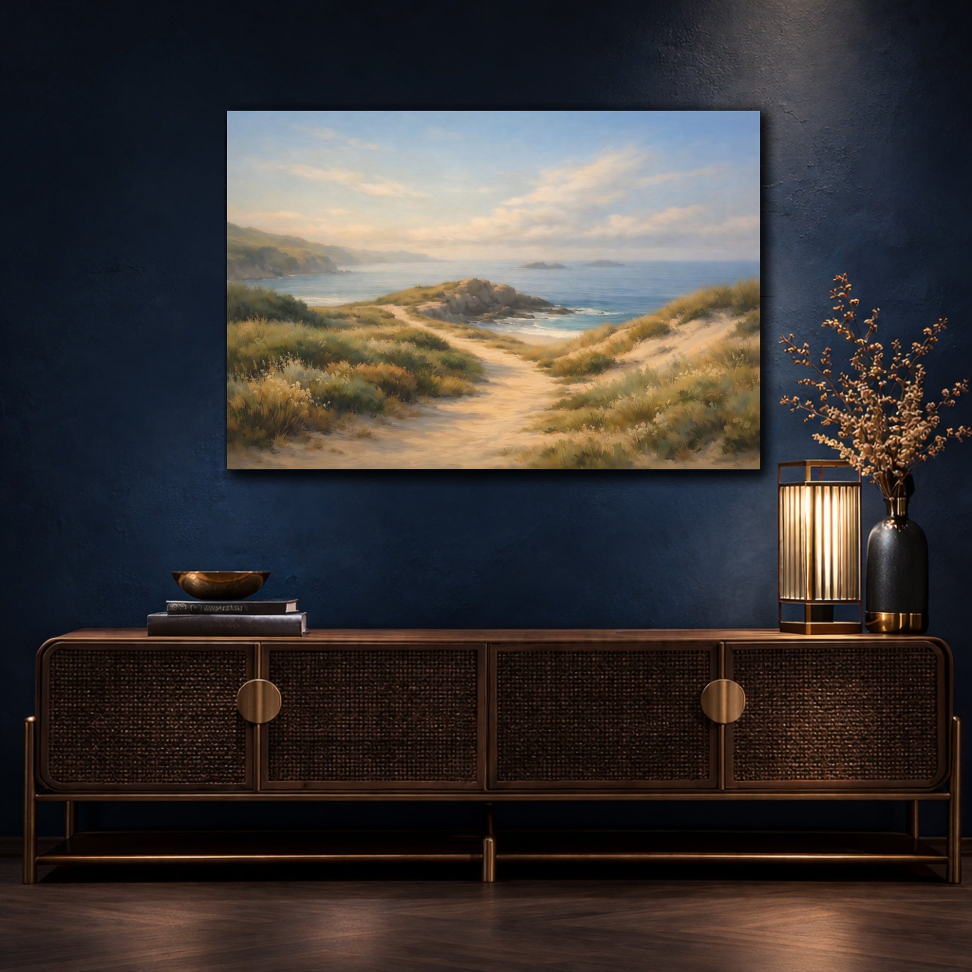 Mockup 4. Nature Coastal Landscape Coastal Beach Landscape shown as stretched canvas wall art