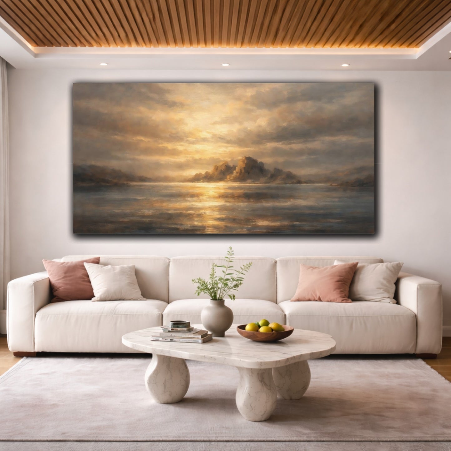 Mockup 3. Nature Coastal Landscape Golden Coastal Landscape shown as stretched canvas wall art
