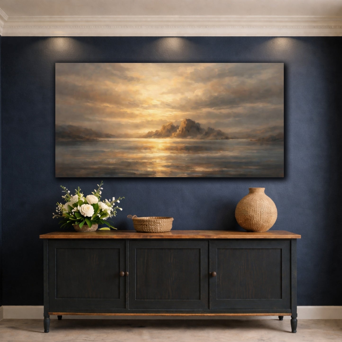 Mockup 4. Nature Coastal Landscape Golden Coastal Landscape shown as stretched canvas wall art