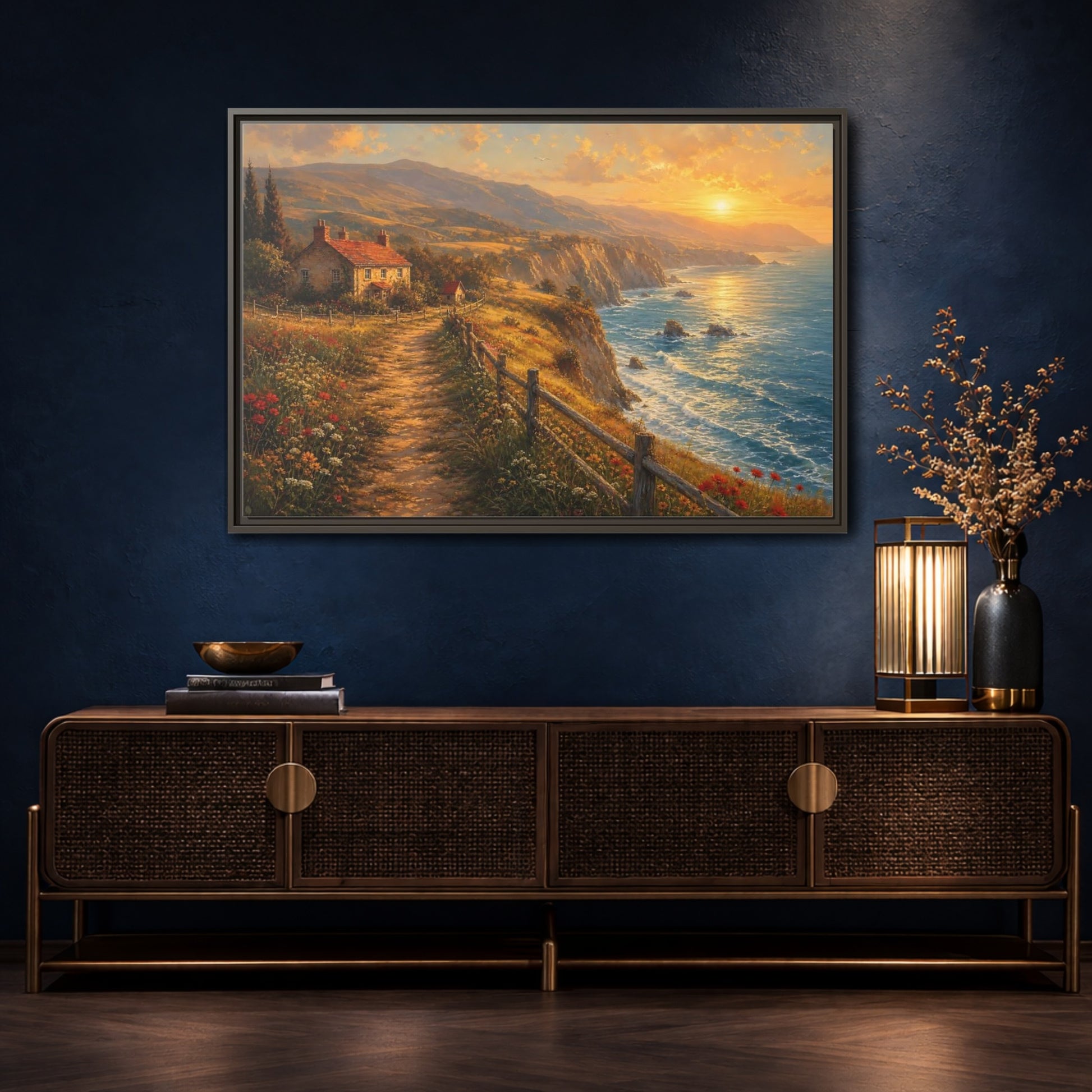 Mockup 4. Nature Coastal Landscape Golden Coastal shown as stretched canvas wall art