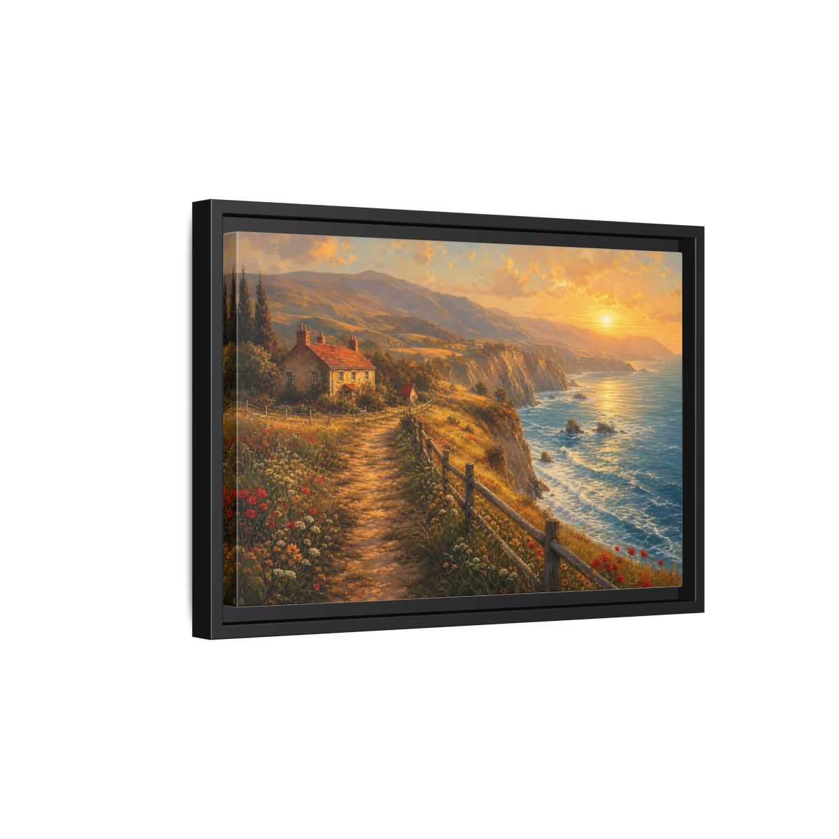 Side Mockup 6. Nature Coastal Landscape Golden Coastal shown as stretched canvas wall art