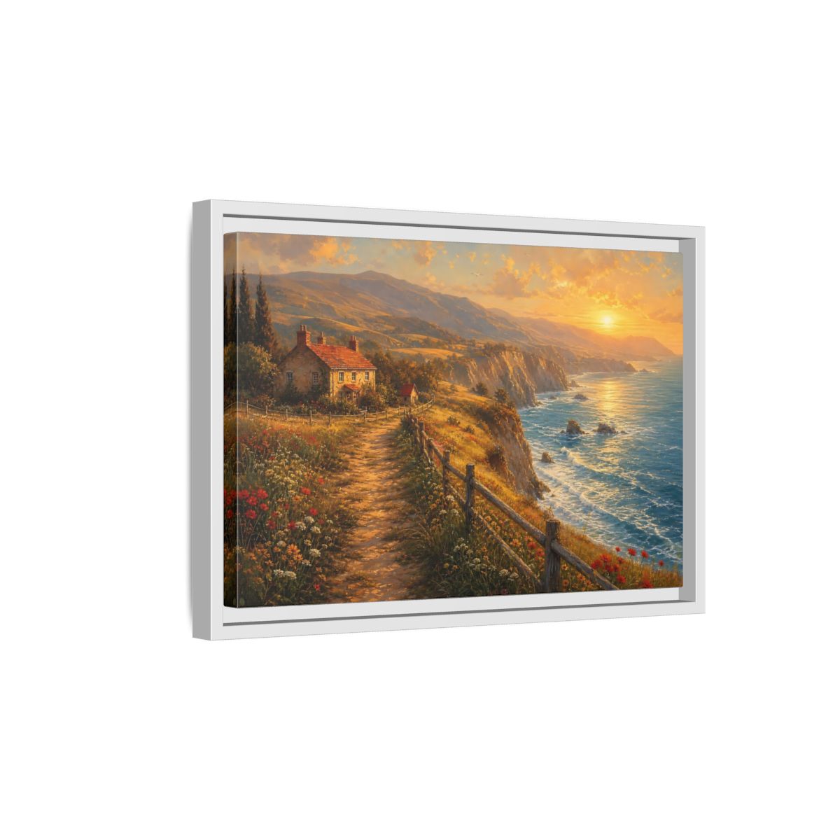Side Mockup 4. Nature Coastal Landscape Golden Coastal shown as stretched canvas wall art