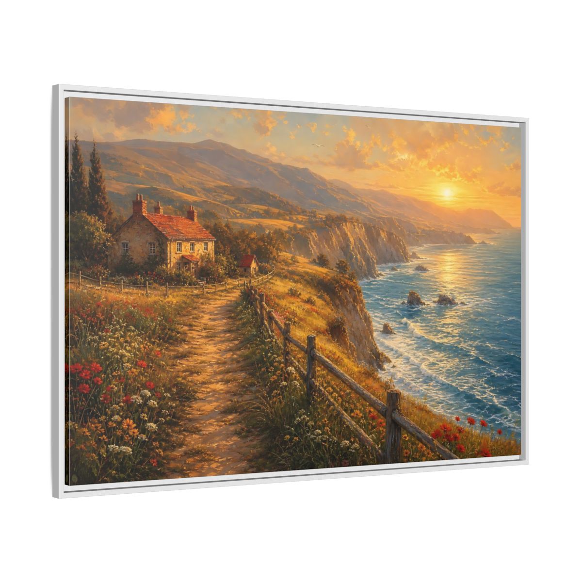 Side Mockup 7. Nature Coastal Landscape Golden Coastal shown as stretched canvas wall art