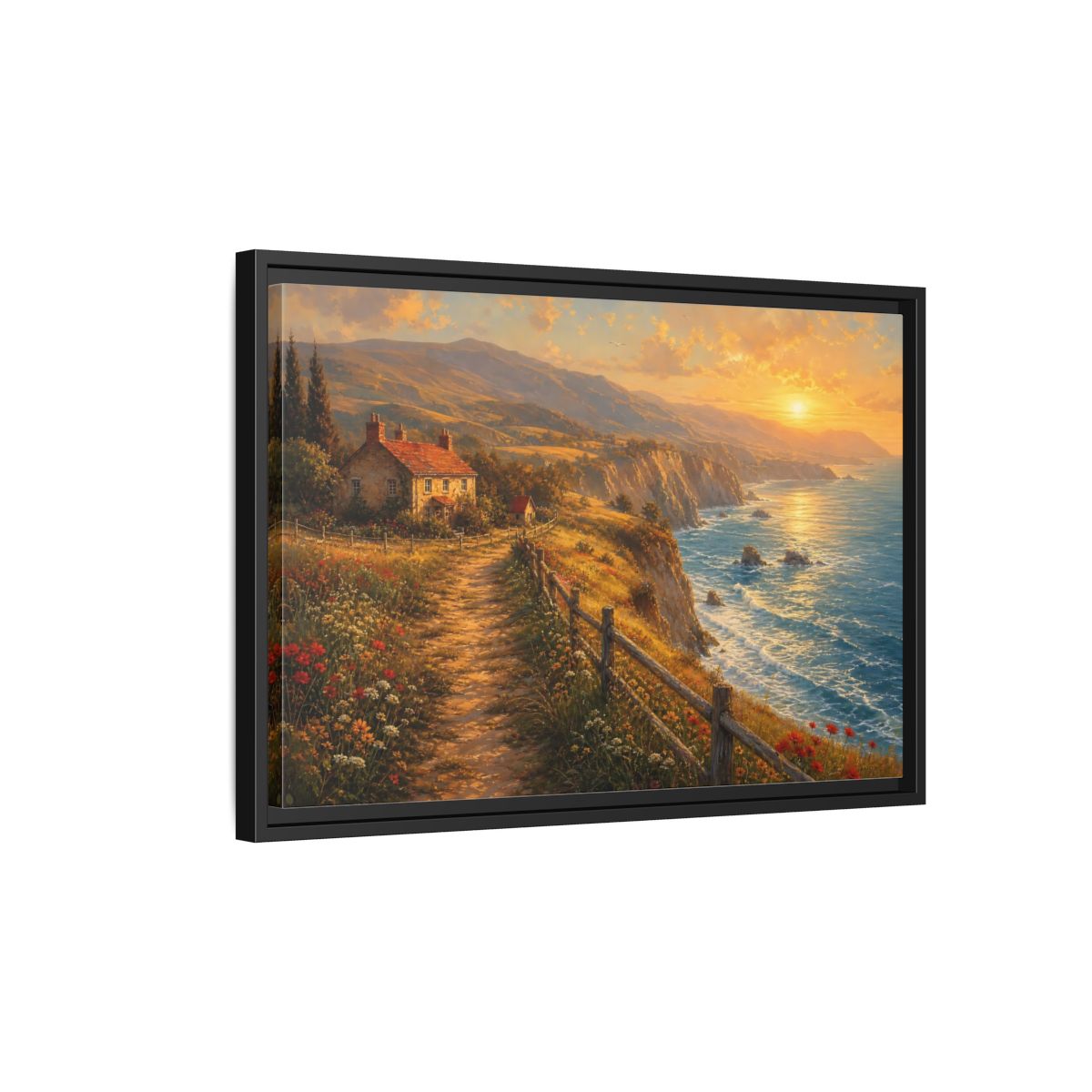 Side Mockup 3. Nature Coastal Landscape Golden Coastal shown as stretched canvas wall art