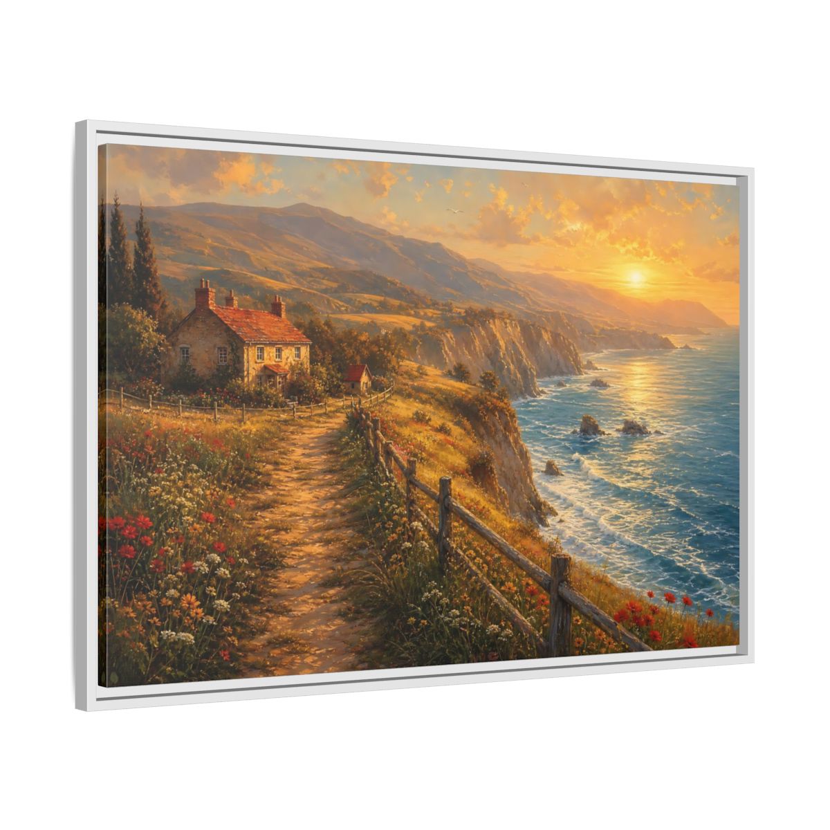 Side Mockup 9. Nature Coastal Landscape Golden Coastal shown as stretched canvas wall art