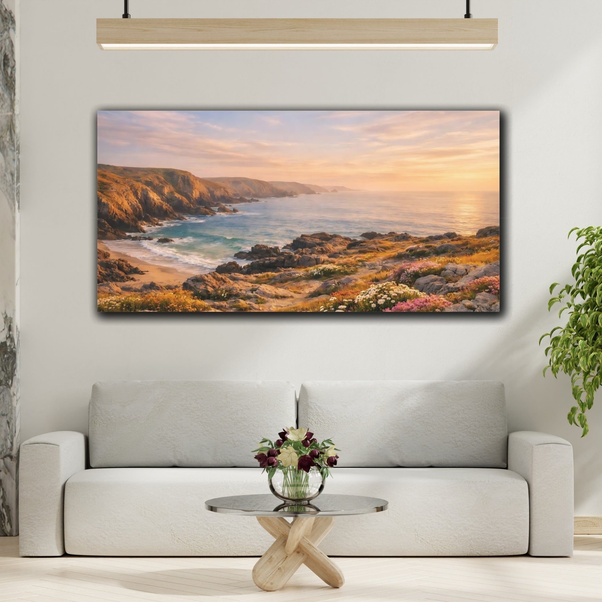 Mockup 3. Nature Coastal Landscape Golden Hour Coastal shown as stretched canvas wall art