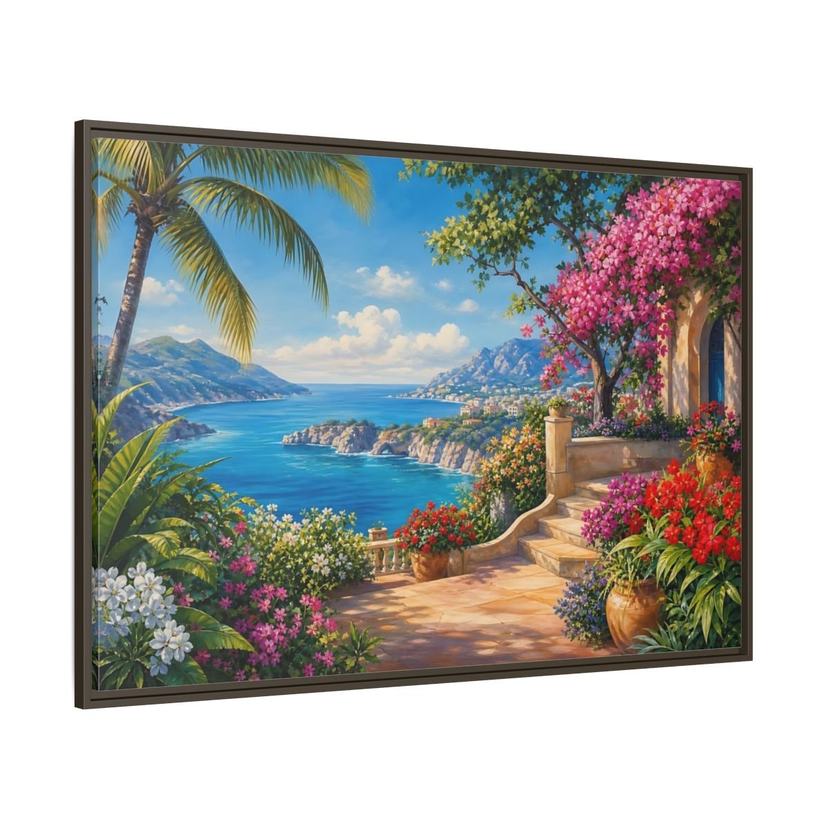 Nature Coastal Landscape Mediterranean Coast Framed Canvas Print – Living Room, Above Couch - YesArtYes