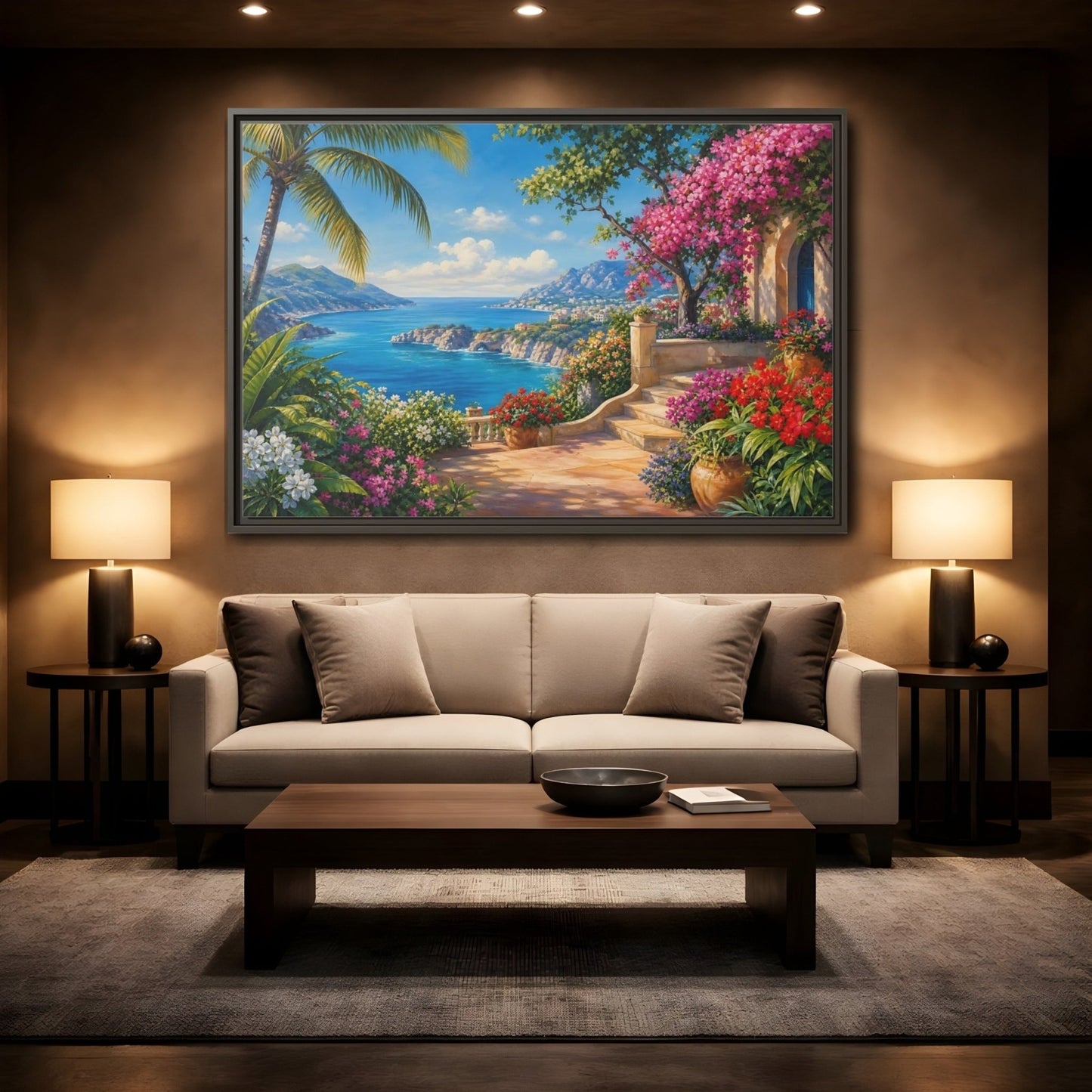 Nature Coastal Landscape Mediterranean Coast Framed Canvas Print – Living Room, Above Couch - YesArtYes