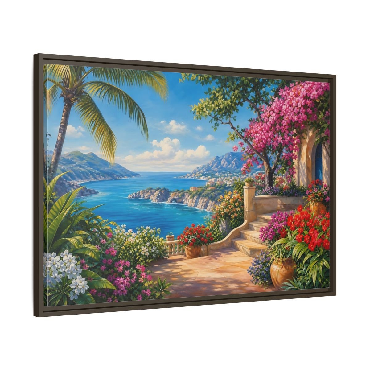 Nature Coastal Landscape Mediterranean Coast Framed Canvas Print – Living Room, Above Couch - YesArtYes
