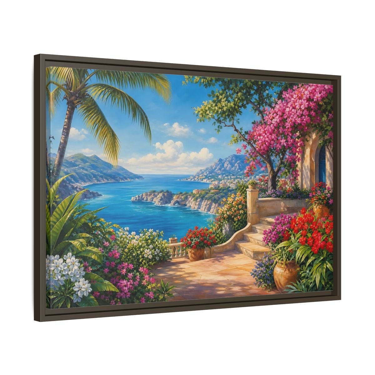 Nature Coastal Landscape Mediterranean Coast Framed Canvas Print – Living Room, Above Couch - YesArtYes