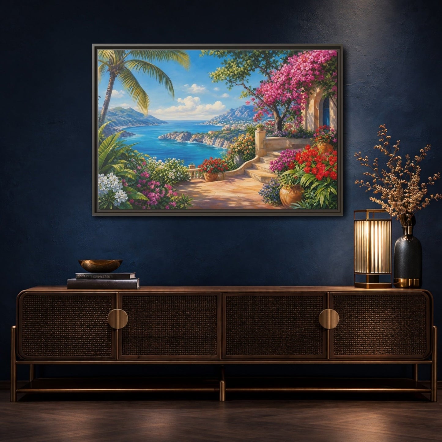 Nature Coastal Landscape Mediterranean Coast Framed Canvas Print – Living Room, Above Couch - YesArtYes