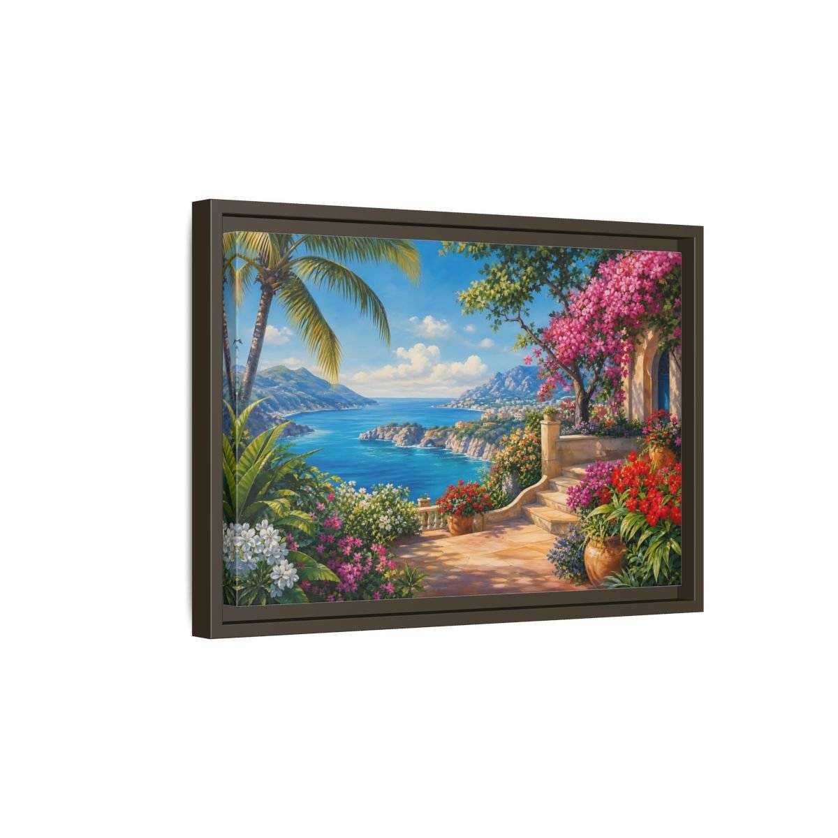Nature Coastal Landscape Mediterranean Coast Framed Canvas Print – Living Room, Above Couch - YesArtYes