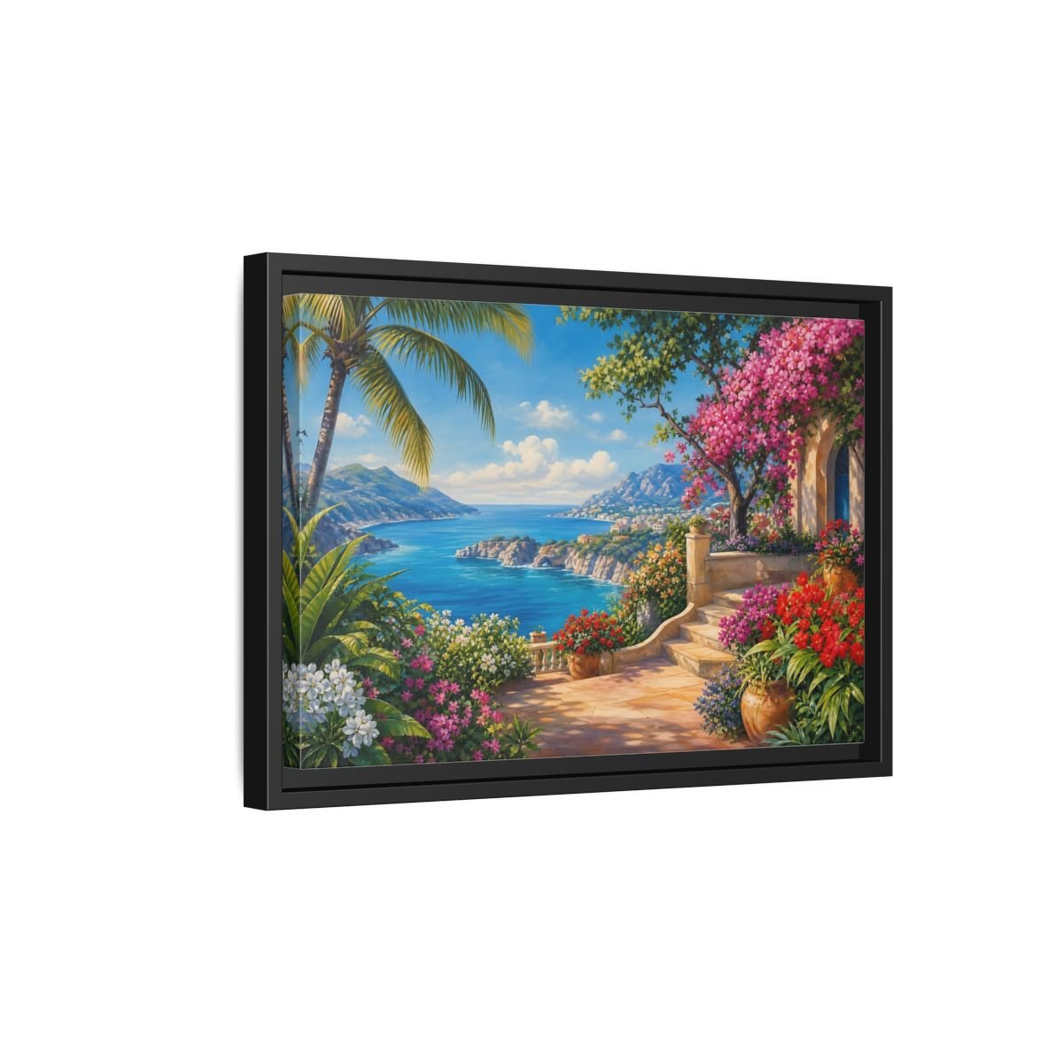 Nature Coastal Landscape Mediterranean Coast Framed Canvas Print – Living Room, Above Couch - YesArtYes