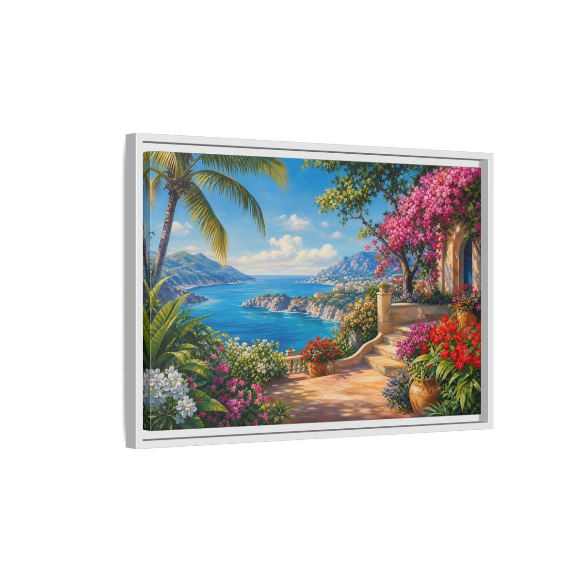 Side Mockup 1. Nature Coastal Landscape Mediterranean Coast shown as stretched canvas wall art