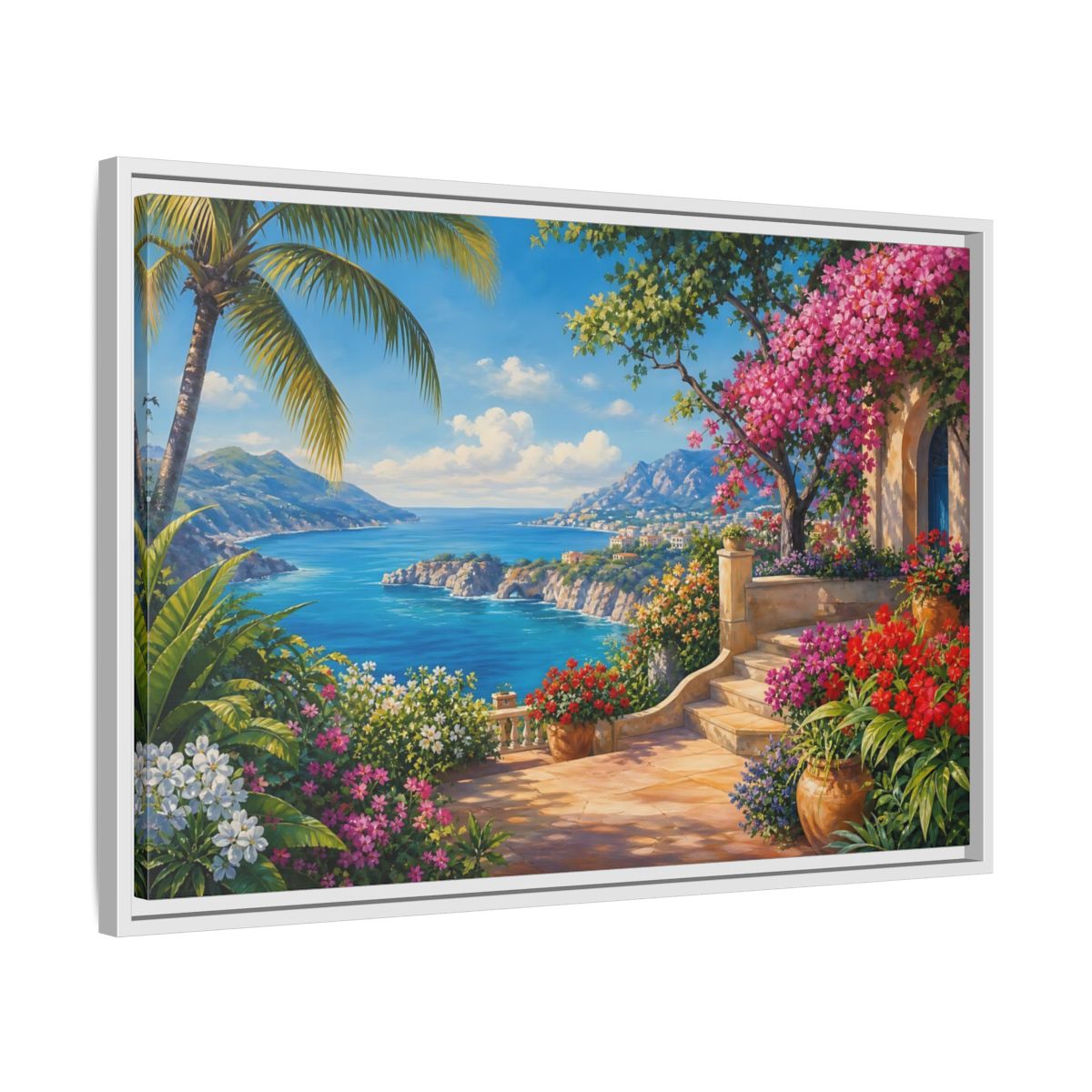 Side Mockup 10. Nature Coastal Landscape Mediterranean Coast shown as stretched canvas wall art