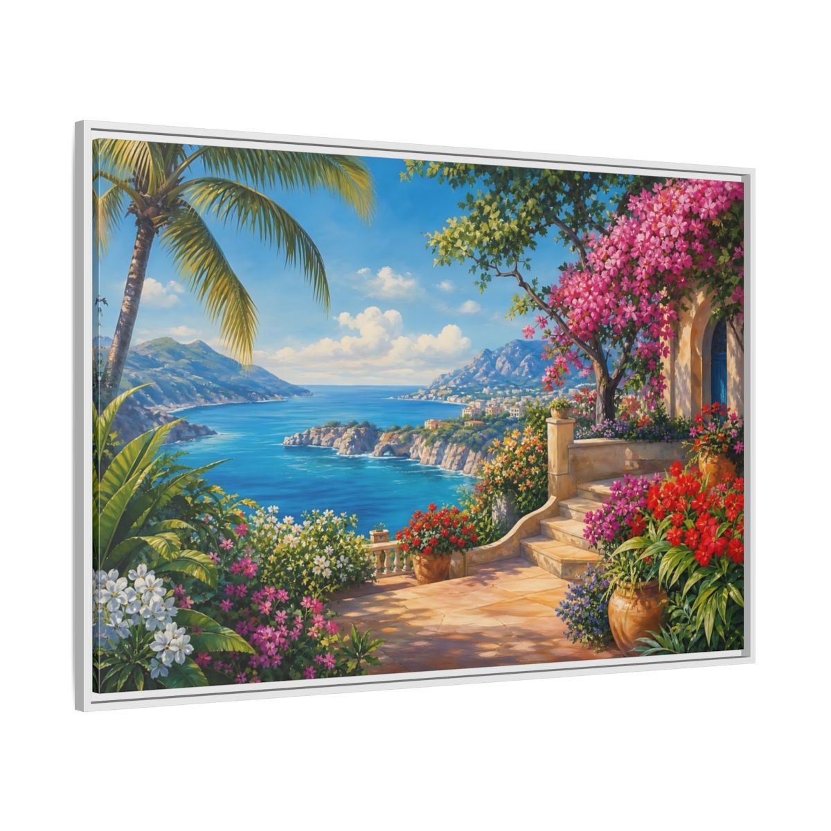 Side Mockup 7. Nature Coastal Landscape Mediterranean Coast shown as stretched canvas wall art
