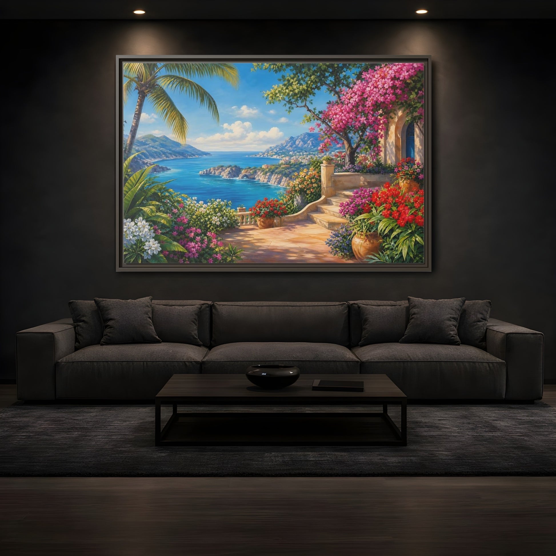 Mockup 3. Nature Coastal Landscape Mediterranean Coast shown as stretched canvas wall art