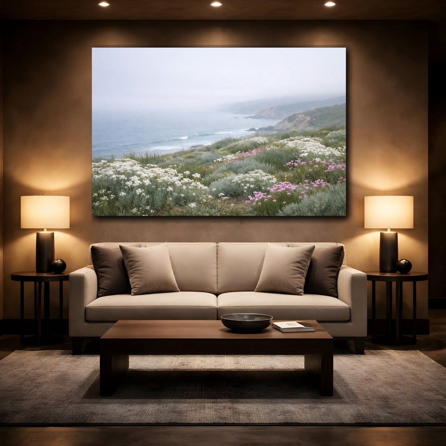 Nature Coastal Landscape Misty Flowers - Canvas Wall Art Print - YesArtYes