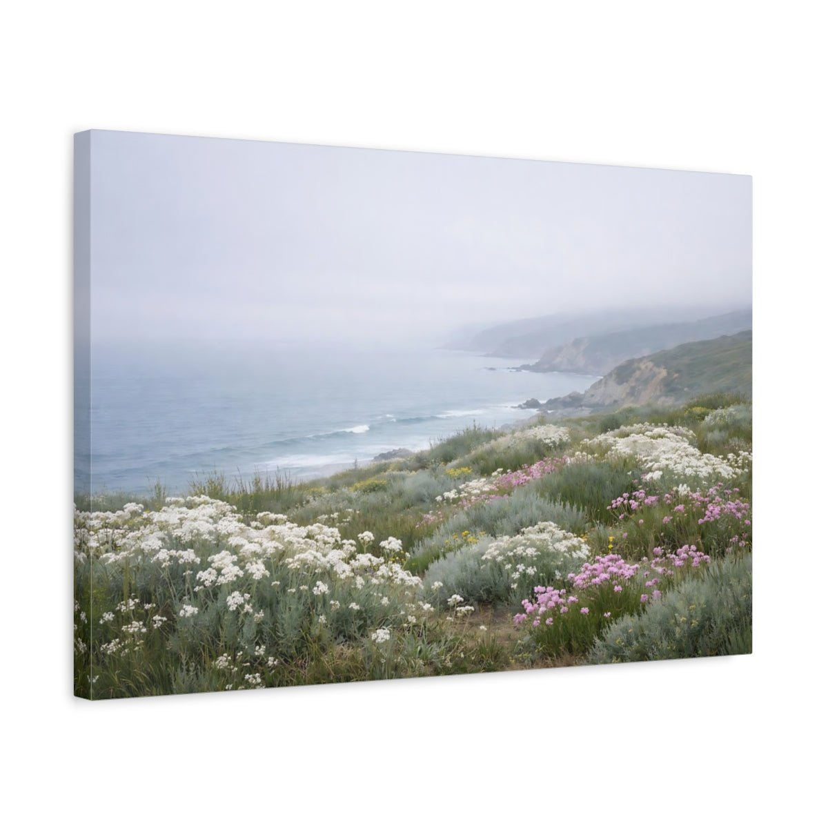 Nature Coastal Landscape Misty Flowers - Canvas Wall Art Print - YesArtYes