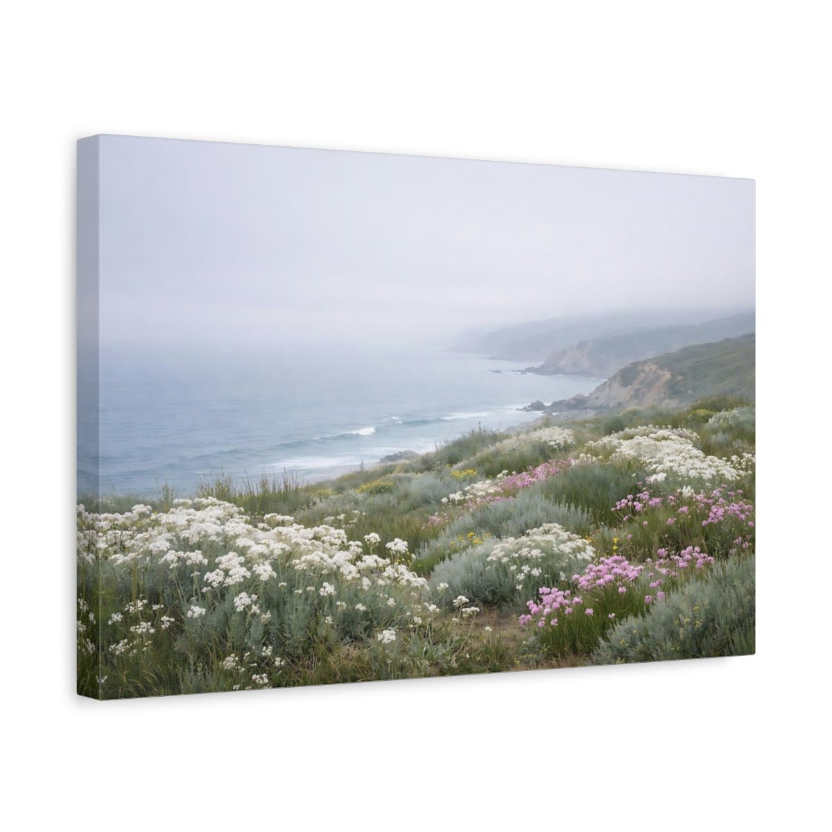 Nature Coastal Landscape Misty Flowers - Canvas Wall Art Print - YesArtYes