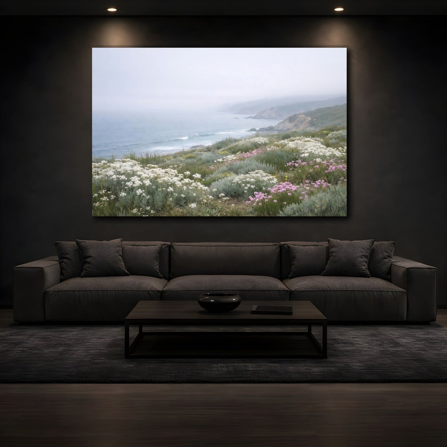 Nature Coastal Landscape Misty Flowers - Canvas Wall Art Print - YesArtYes